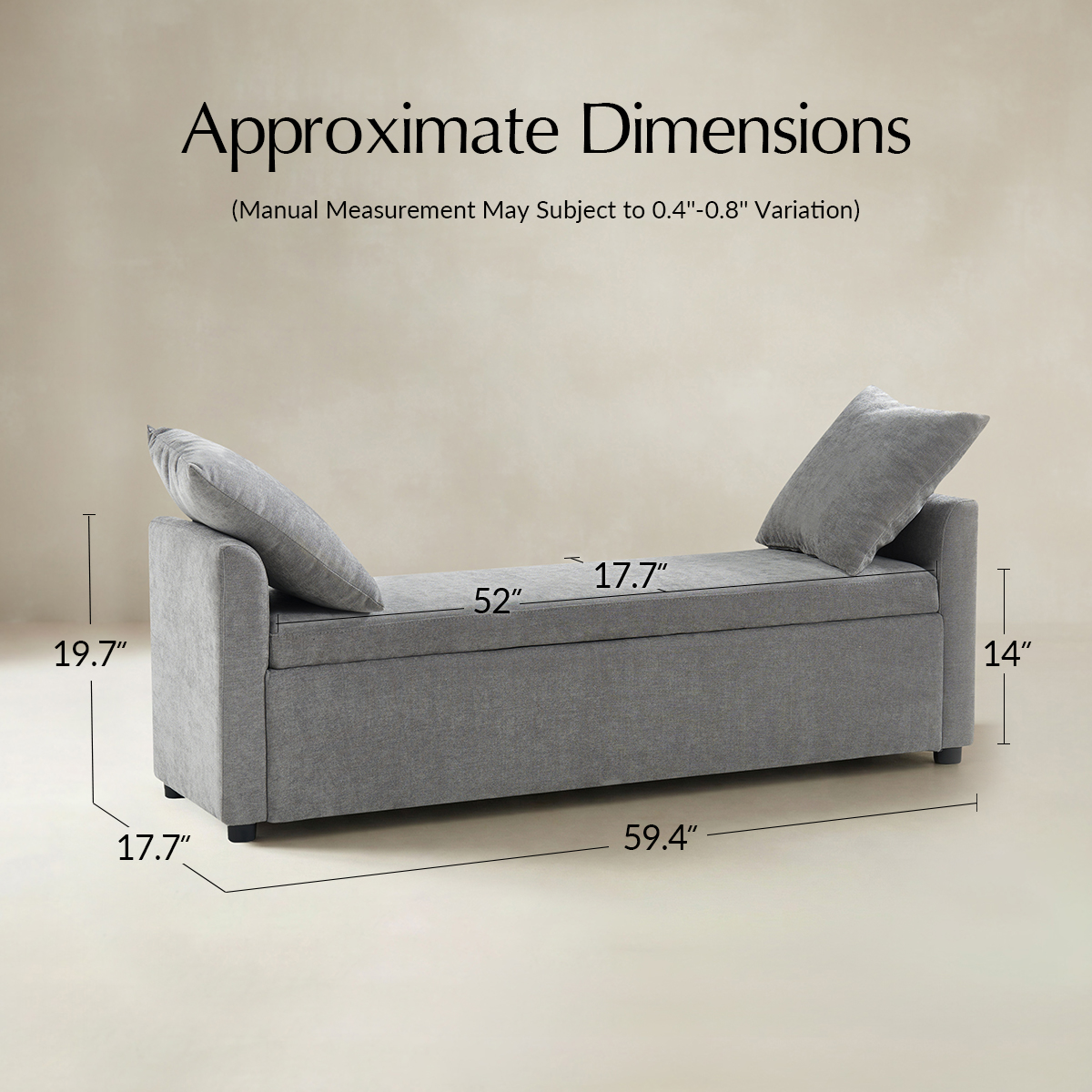 Benito 59.4" Wide End of Bed Storage Couch Bench with Two Throw Pillows