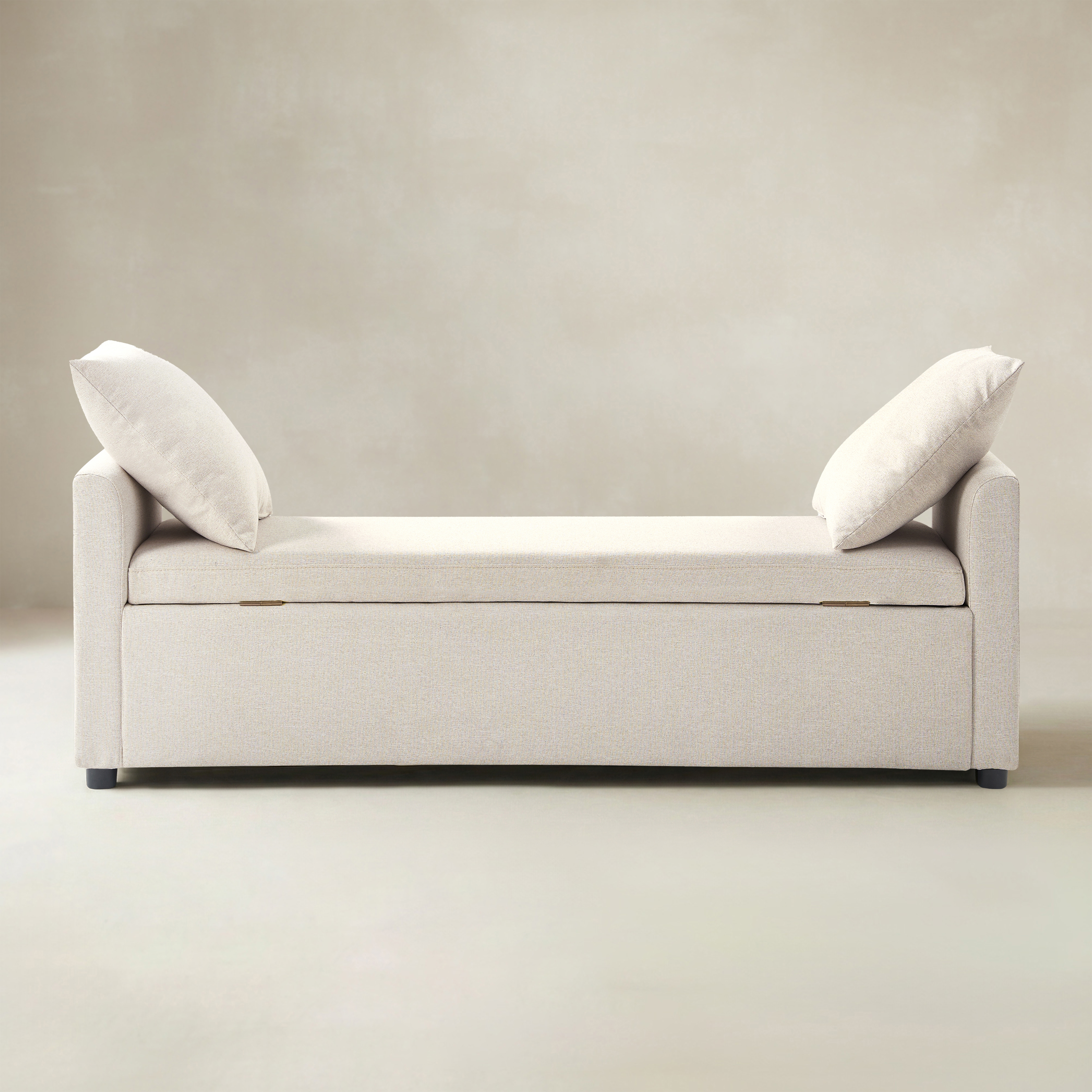 Benito 59.4" Wide End of Bed Storage Couch Bench with Two Throw Pillows