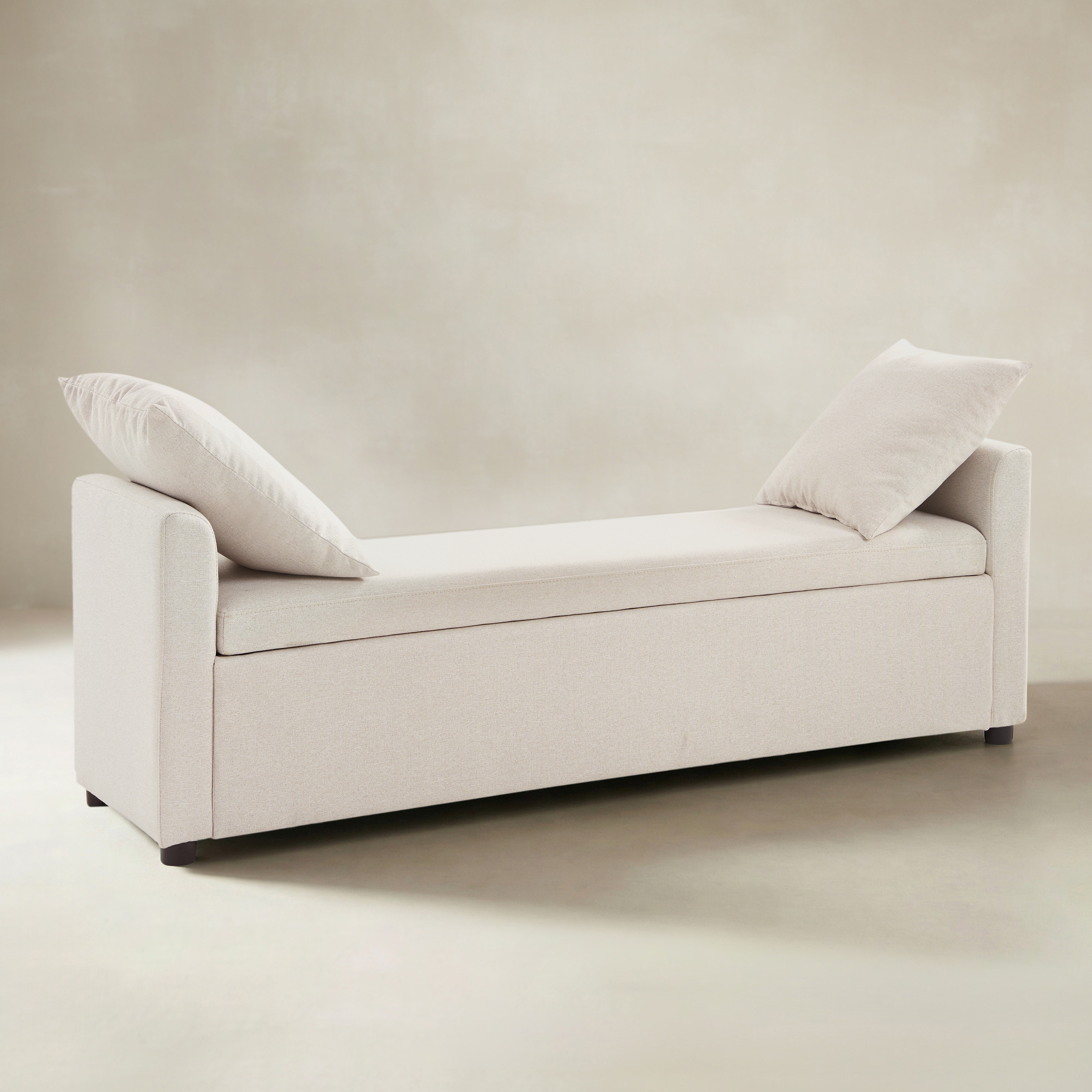 Benito 59.4" Wide End of Bed Storage Couch Bench with Two Throw Pillows