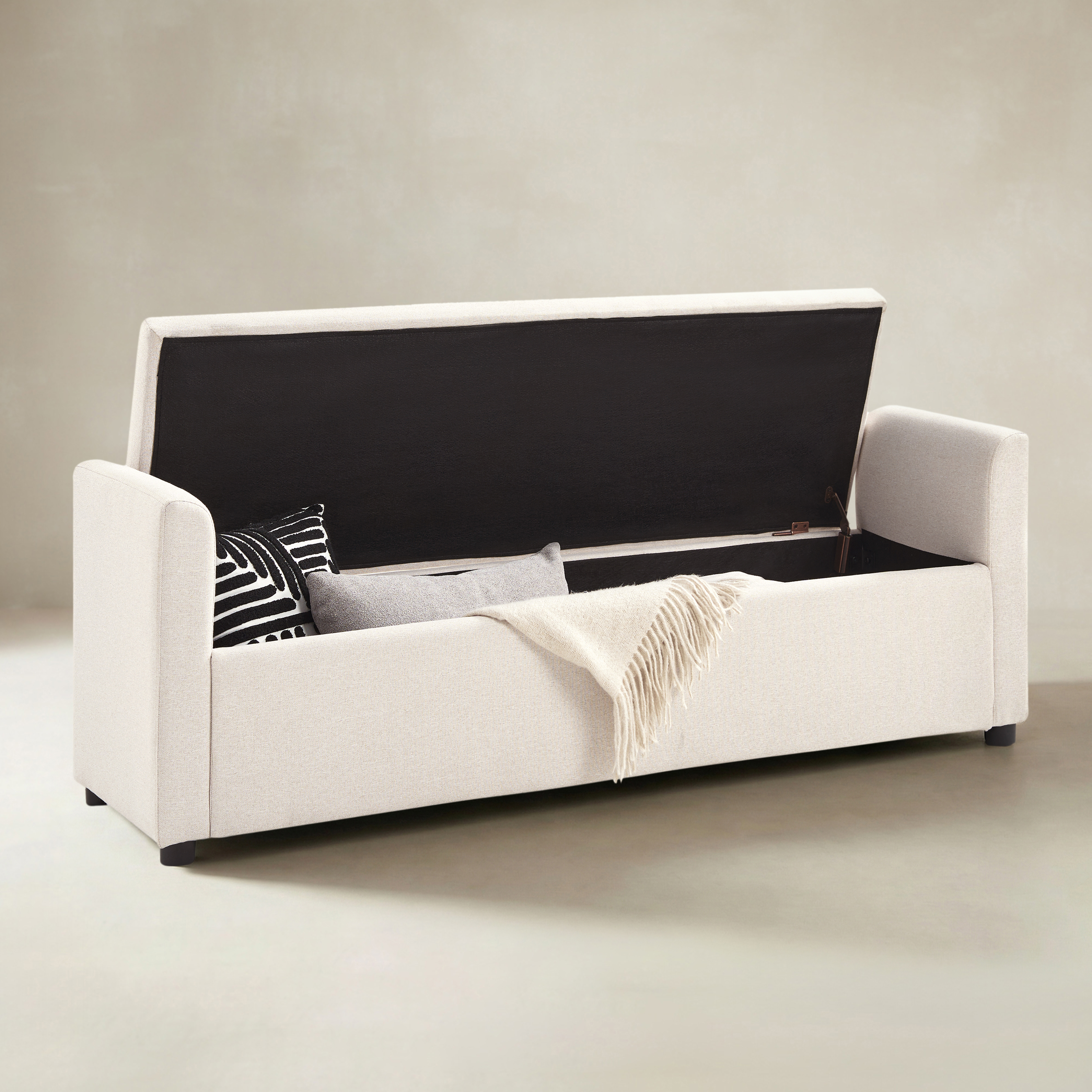 Benito 59.4" Wide End of Bed Storage Couch Bench with Two Throw Pillows