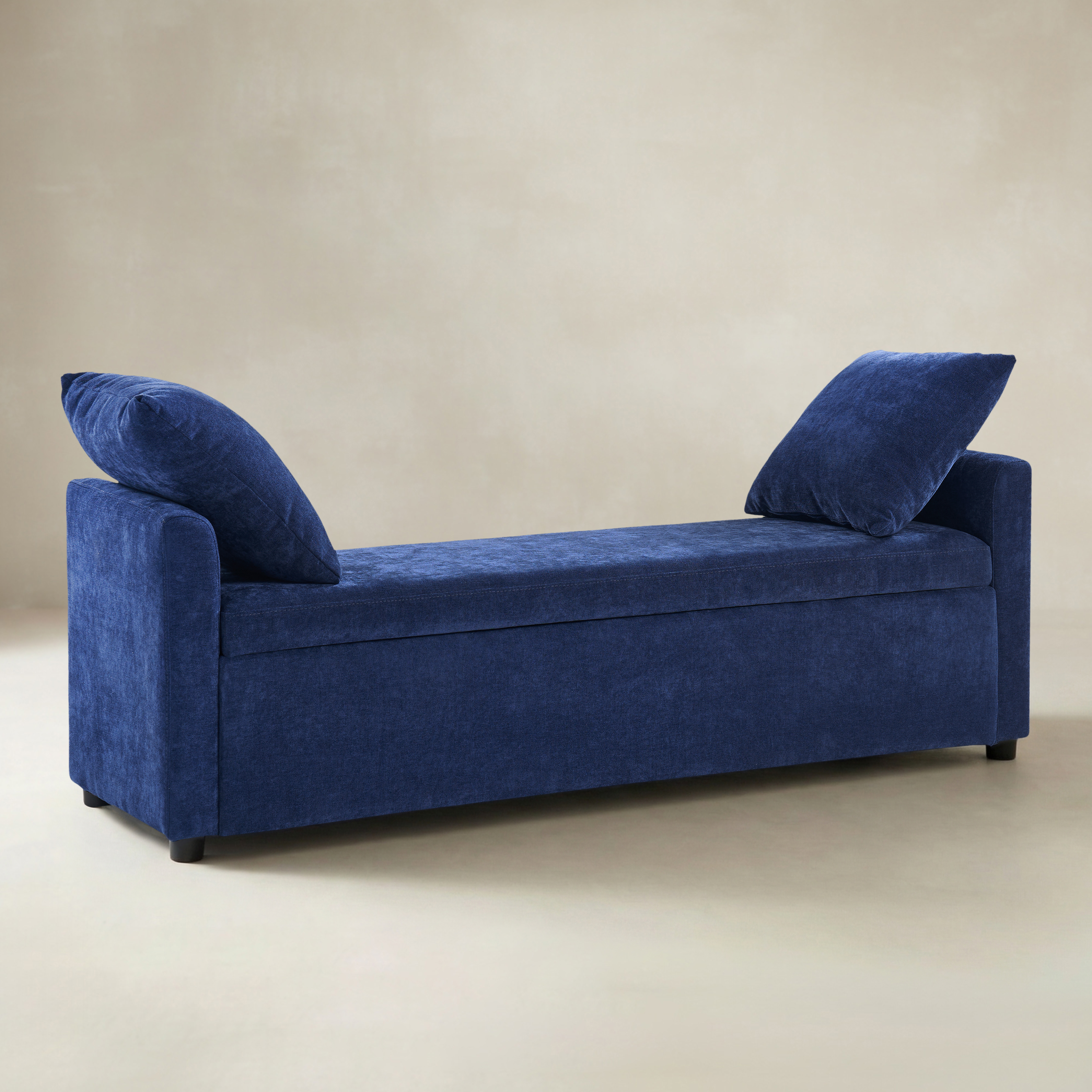 Benito 59.4" Wide End of Bed Storage Couch Bench with Two Throw Pillows