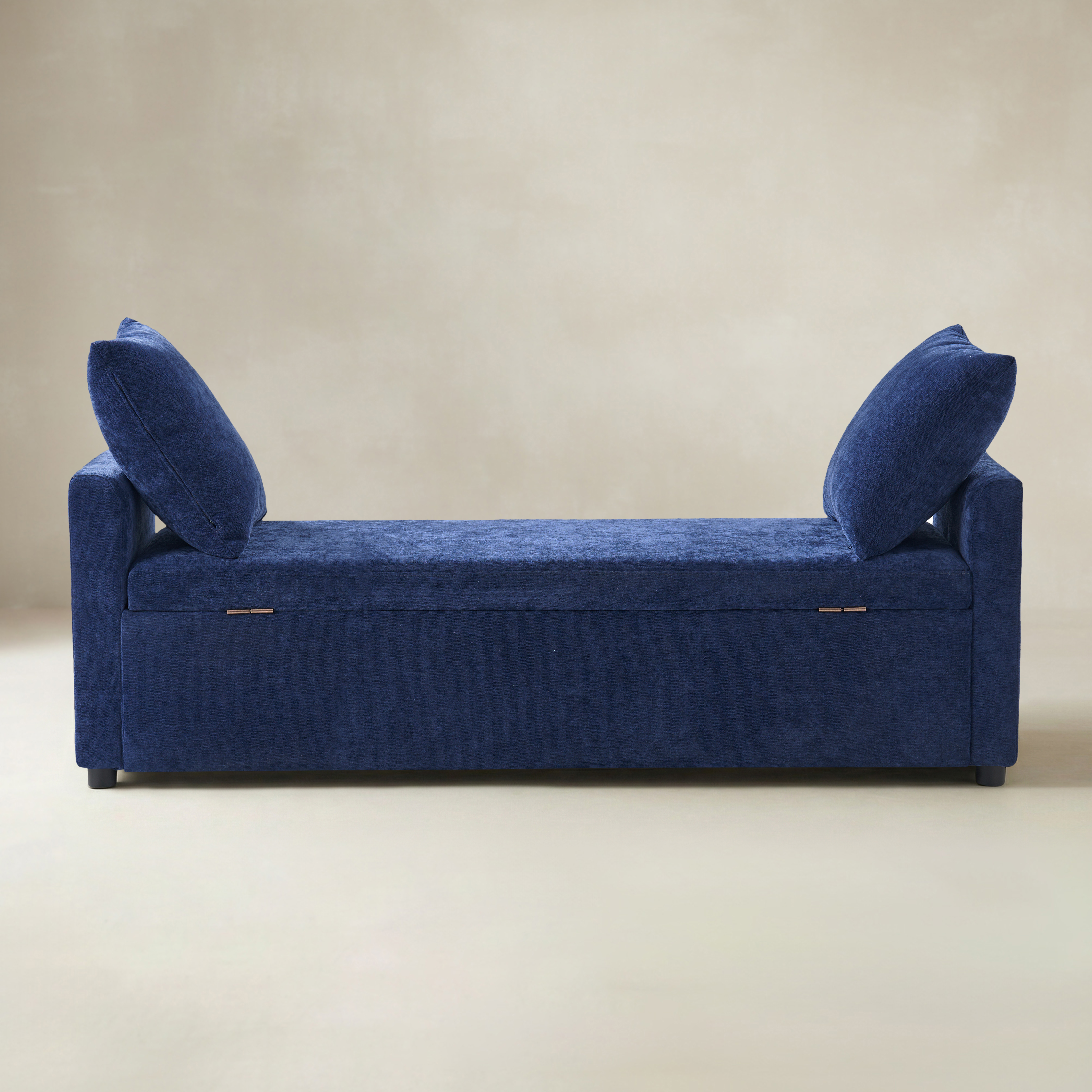 Benito 59.4" Wide End of Bed Storage Couch Bench with Two Throw Pillows