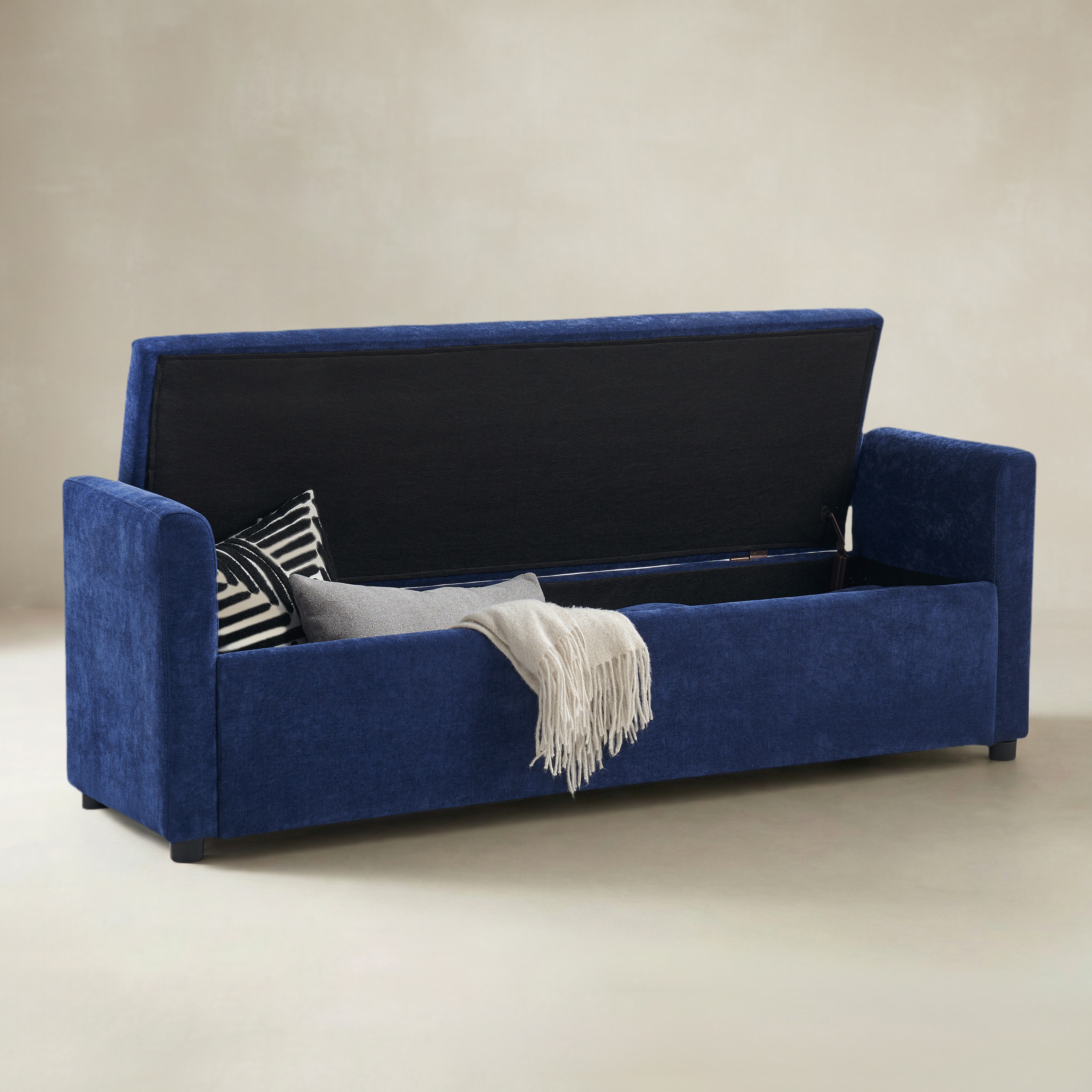 Benito 59.4" Wide End of Bed Storage Couch Bench with Two Throw Pillows