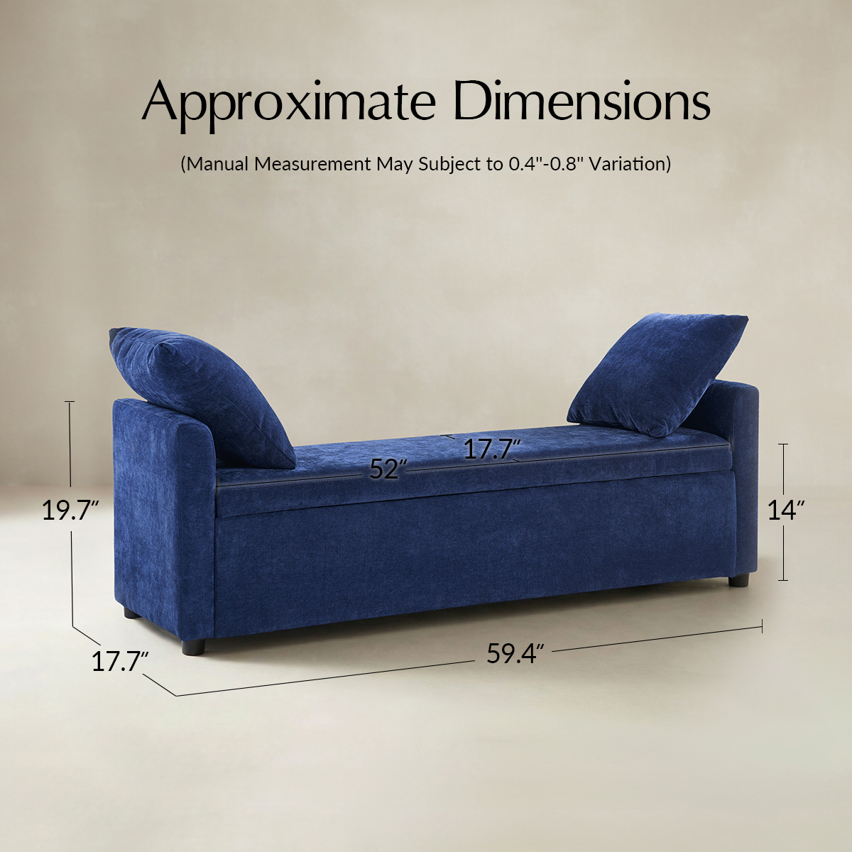 Benito 59.4" Wide End of Bed Storage Couch Bench with Two Throw Pillows