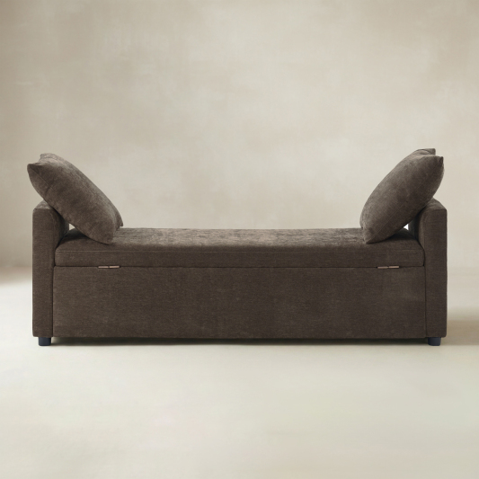 Benito 59.4" Wide End of Bed Storage Couch Bench with Two Throw Pillows