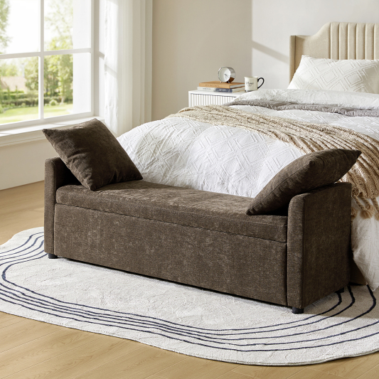 Benito 59.4" Wide End of Bed Storage Couch Bench with Two Throw Pillows