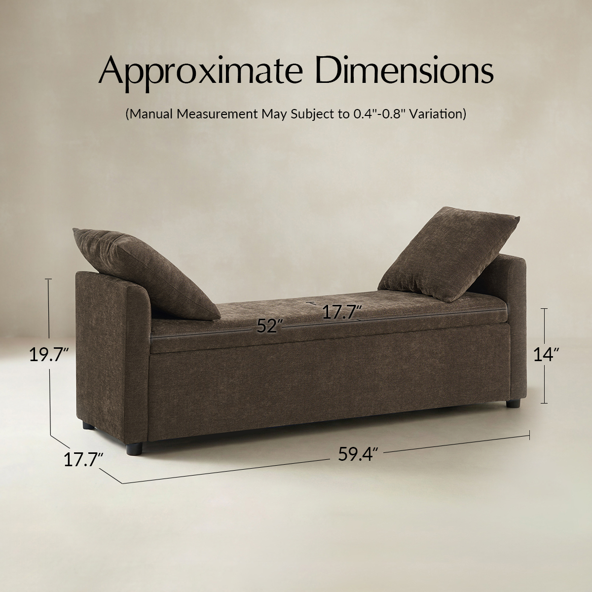 Benito 59.4" Wide End of Bed Storage Couch Bench with Two Throw Pillows