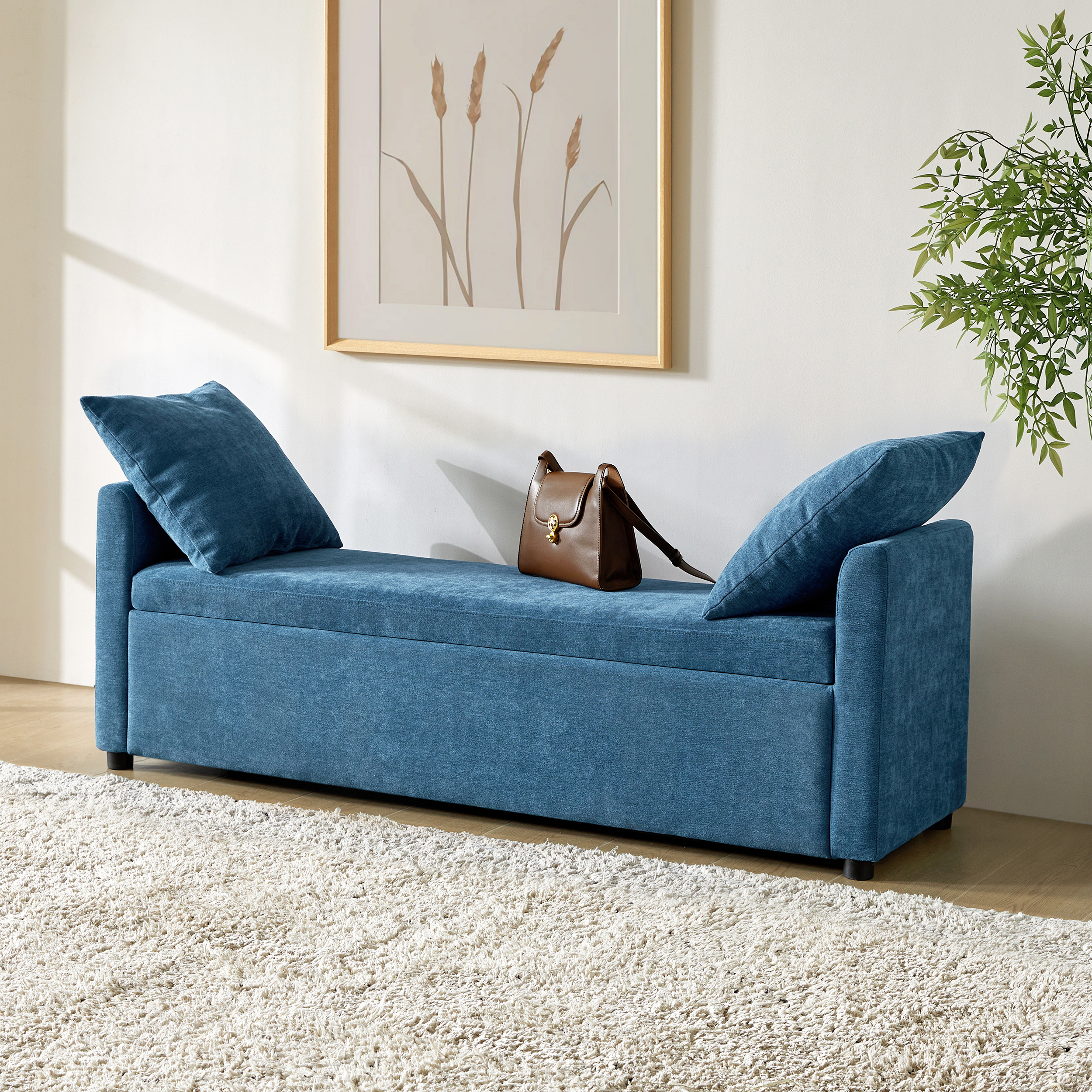Benito 59.4" Wide End of Bed Storage Couch Bench with Two Throw Pillows