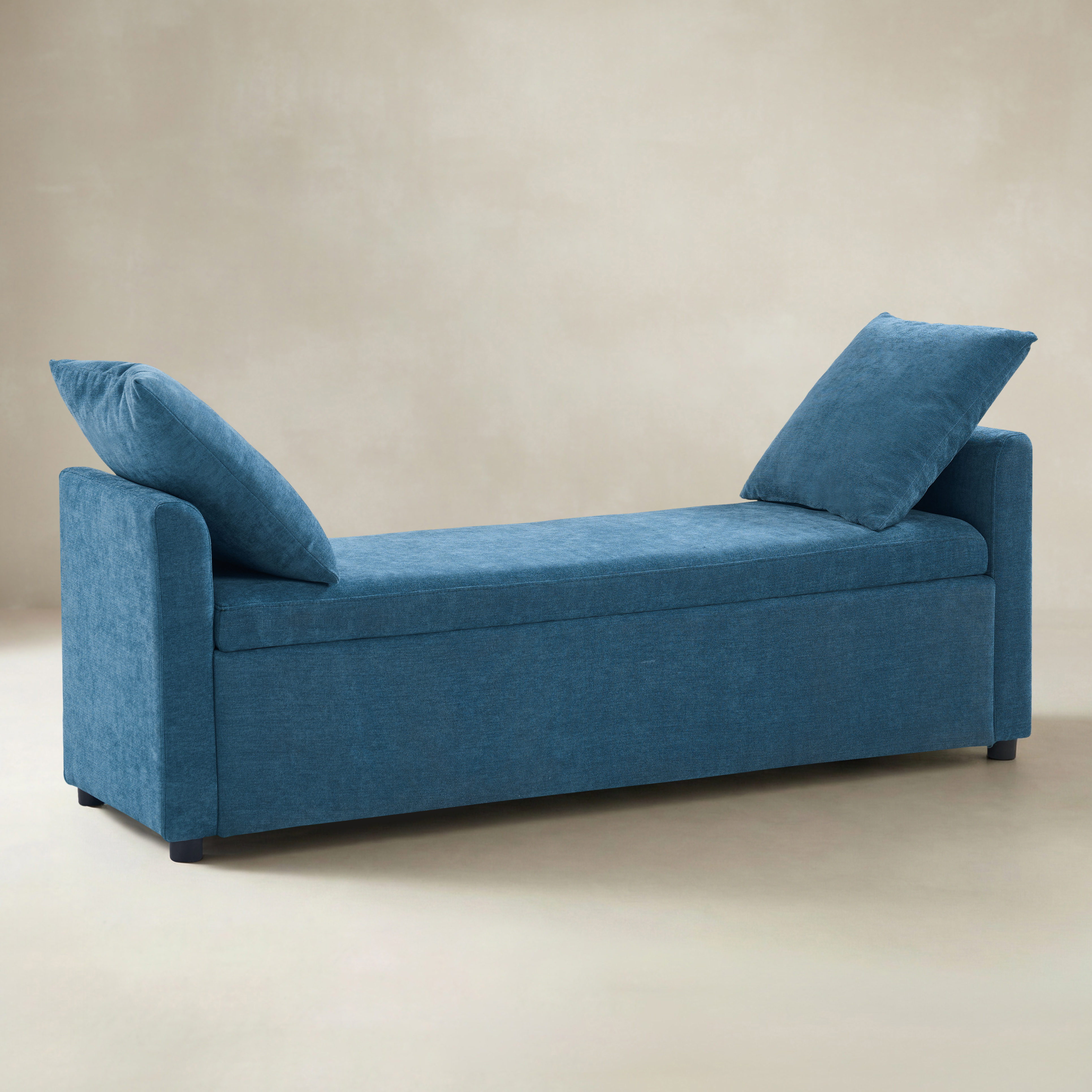 Benito 59.4" Wide End of Bed Storage Couch Bench with Two Throw Pillows