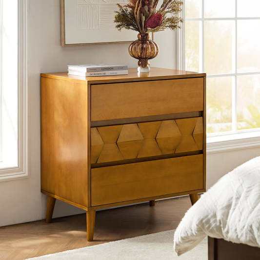 Haidee Mid-century Modern 3-Drawer Dresser with Built-in Charging Station &amp; Flared Legs