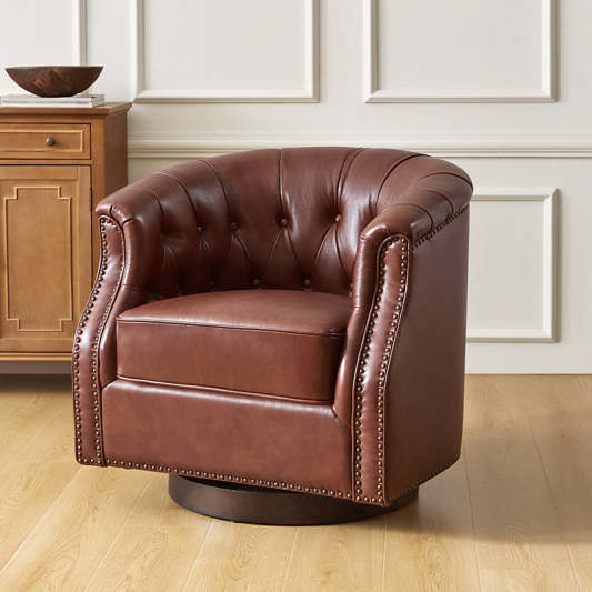 Morris Chesterfield Traditional Rocker Button-Tufted Design Swivel Chair