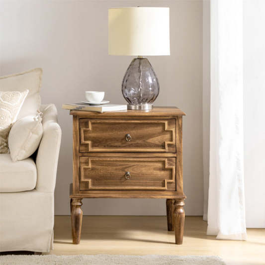 Joah 28"Tall Farmhouse 2-Drawer End Table with Built-in Charging