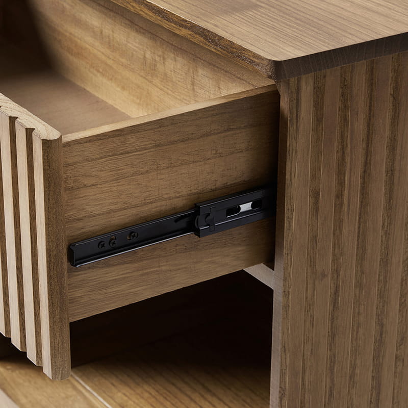 Lina Modern Solid Wood End Table with Charging Station – Slatted Bedside Table with Hidden Storage(Optional Types)