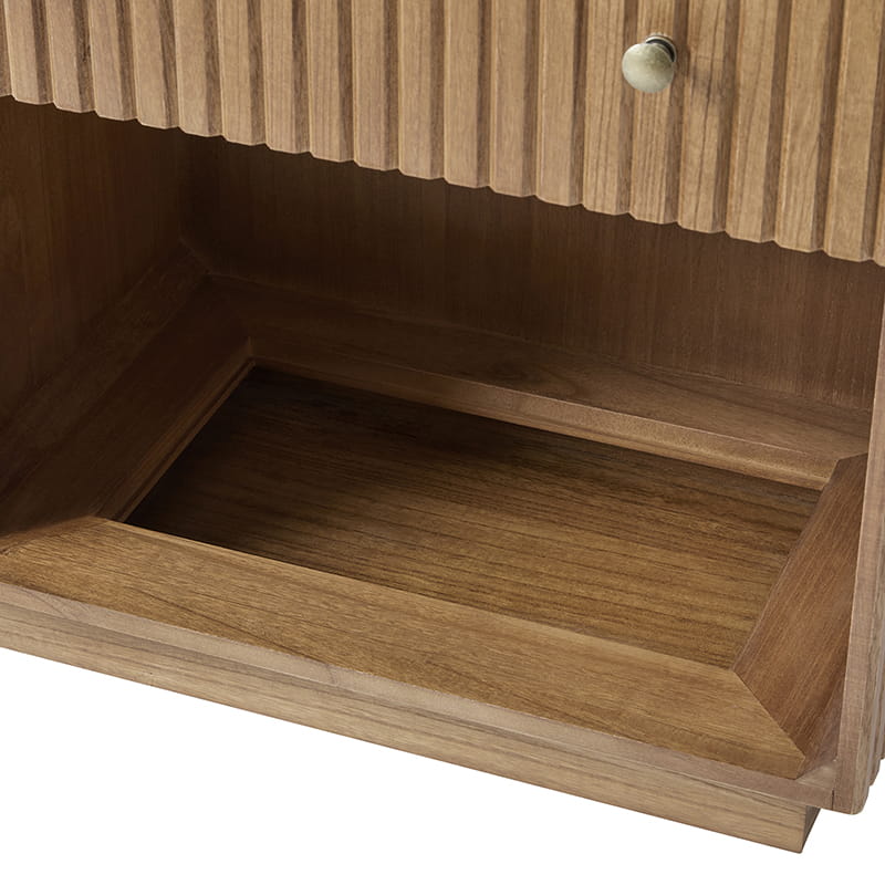 Lina Modern Solid Wood End Table with Charging Station – Slatted Bedside Table with Hidden Storage(Optional Types)