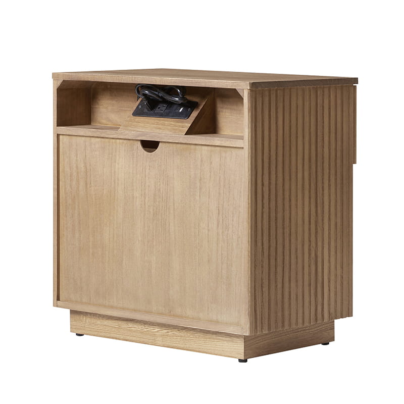 Lina Modern Solid Wood End Table with Charging Station – Slatted Bedside Table with Hidden Storage(Optional Types)