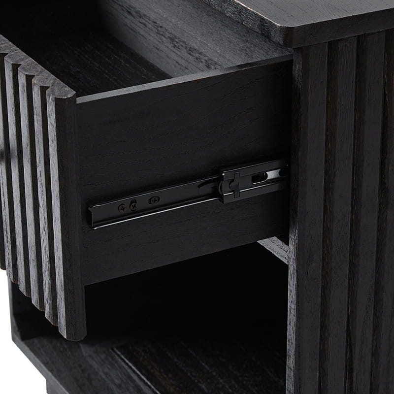 Lina Modern Solid Wood End Table with Charging Station – Slatted Bedside Table with Hidden Storage(Optional Types)