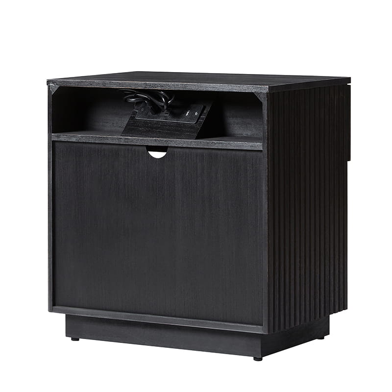 Lina Modern Solid Wood End Table with Charging Station – Slatted Bedside Table with Hidden Storage(Optional Types)