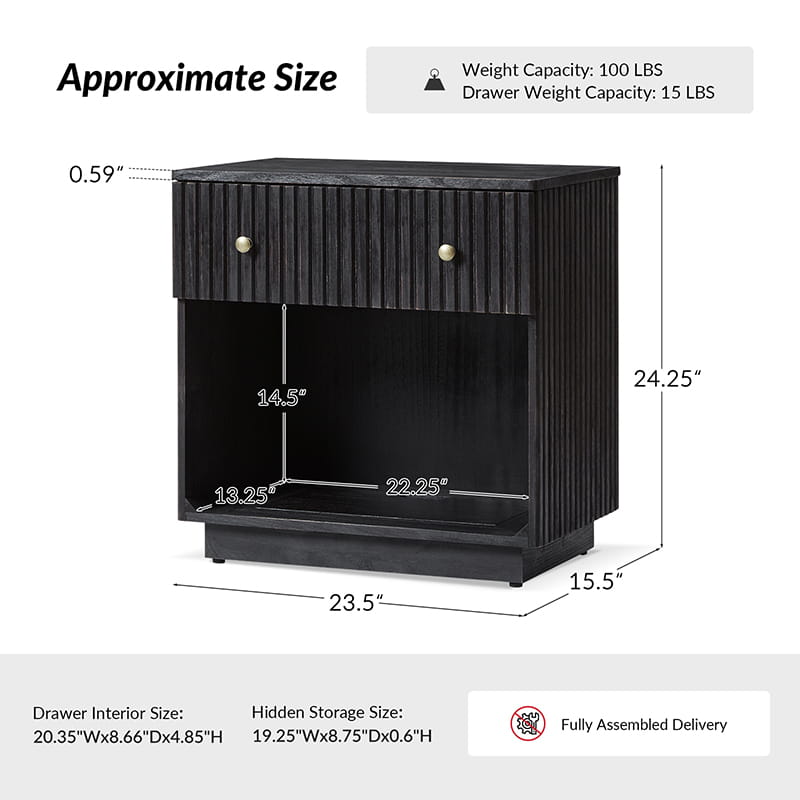 Lina Modern Solid Wood End Table with Charging Station – Slatted Bedside Table with Hidden Storage(Optional Types)