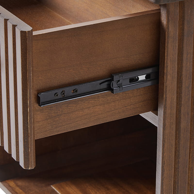 Lina Modern Solid Wood End Table with Charging Station – Slatted Bedside Table with Hidden Storage(Optional Types)