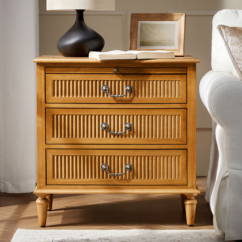 Farmhouse Solid Wood End Table with Fluted Drawer(Optional Types)