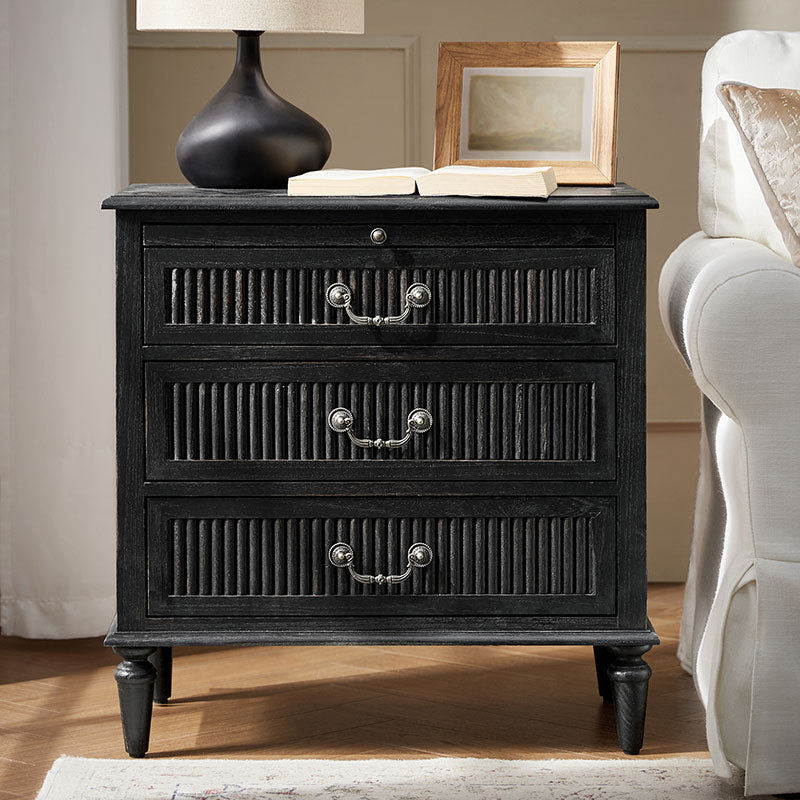 Farmhouse Solid Wood End Table with Fluted Drawer(Optional Types)
