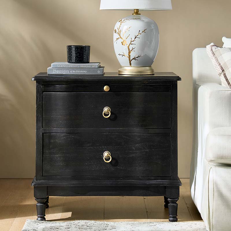 Solid Wood 2 Drawer End Table with Charging Ports & Pull-Out Shelf(Optional Types)