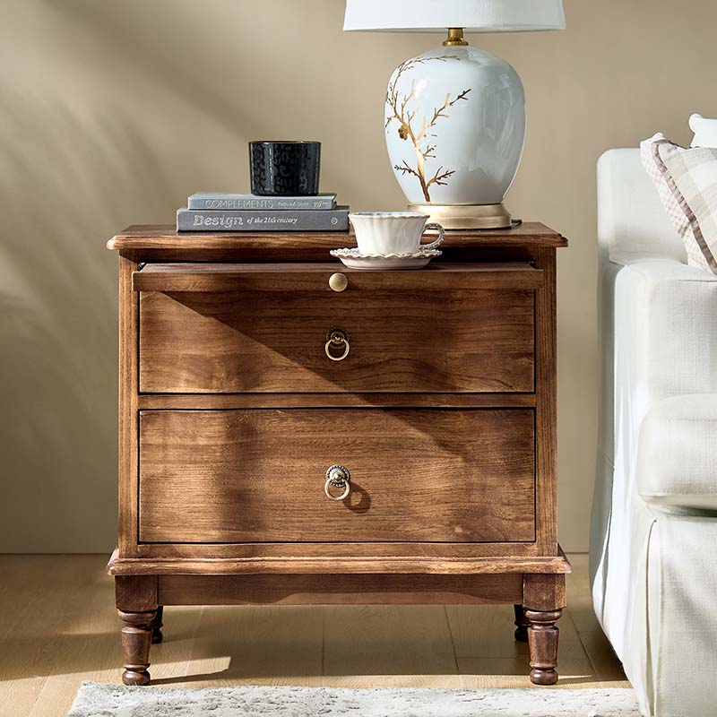 Solid Wood 2 Drawer End Table with Charging Ports - HUALA HOME