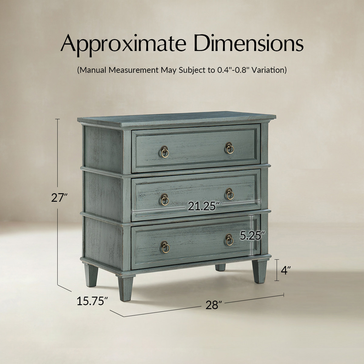 Jules Classic Solid Wood 3-Drawer End Table with USB Ports
