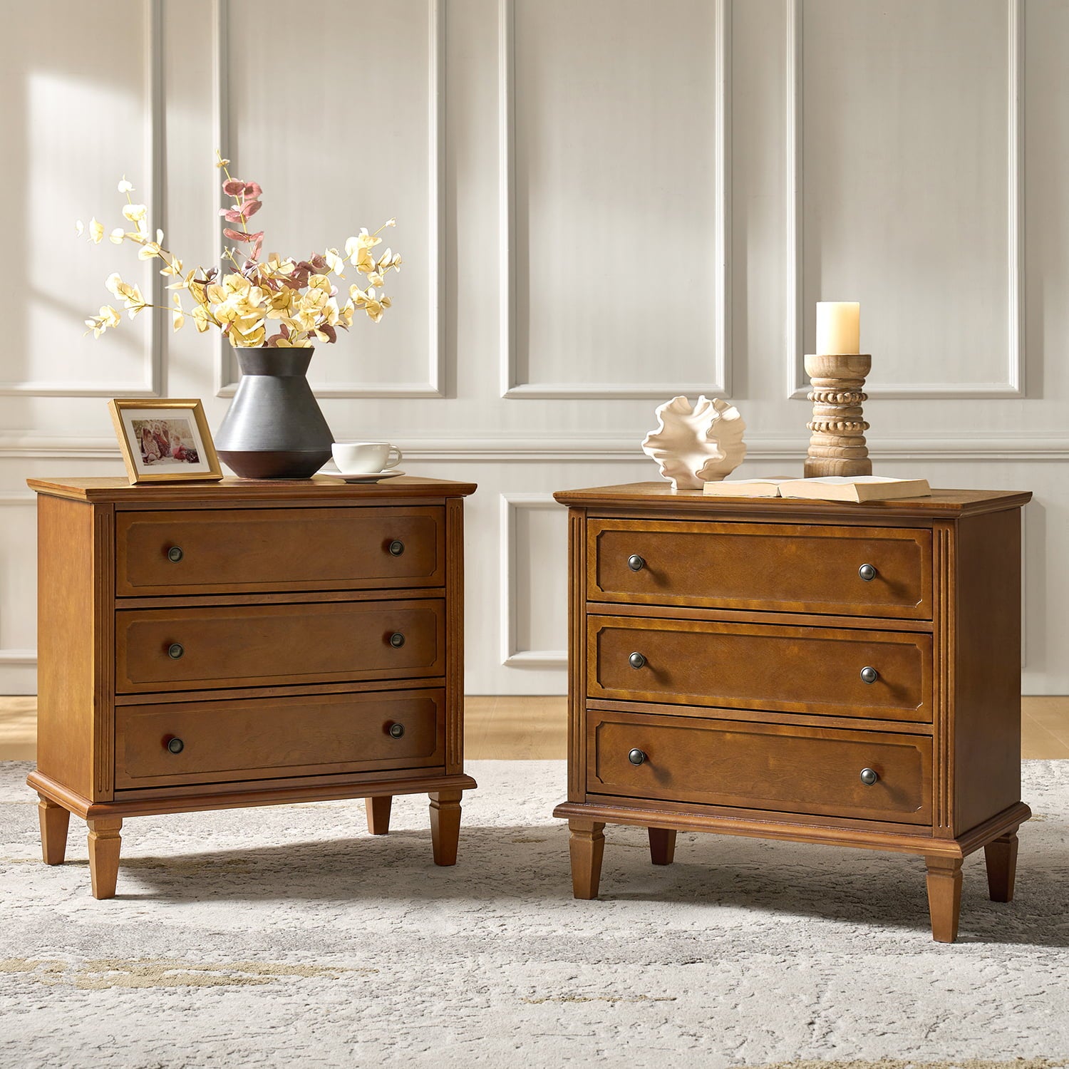Transitional Wood End Table with Drawers and Power Outlet(Optional Types)