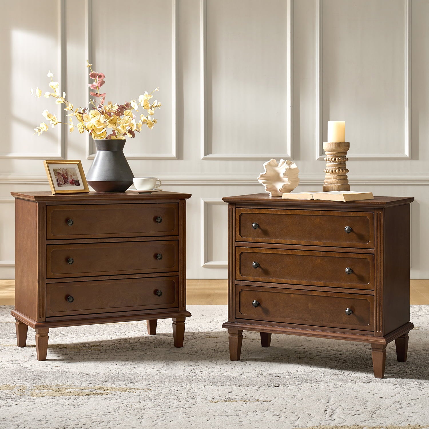 Transitional Wood End Table with Drawers and Power Outlet(Optional Types)