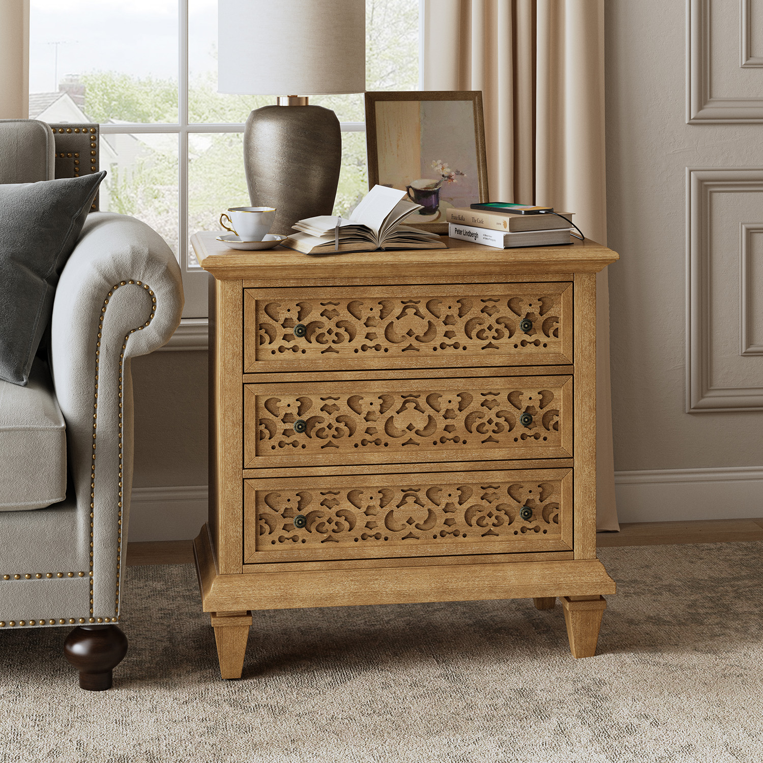 Colombo 3-Drawer End Table with Built-In Outlets(Optional Types)
