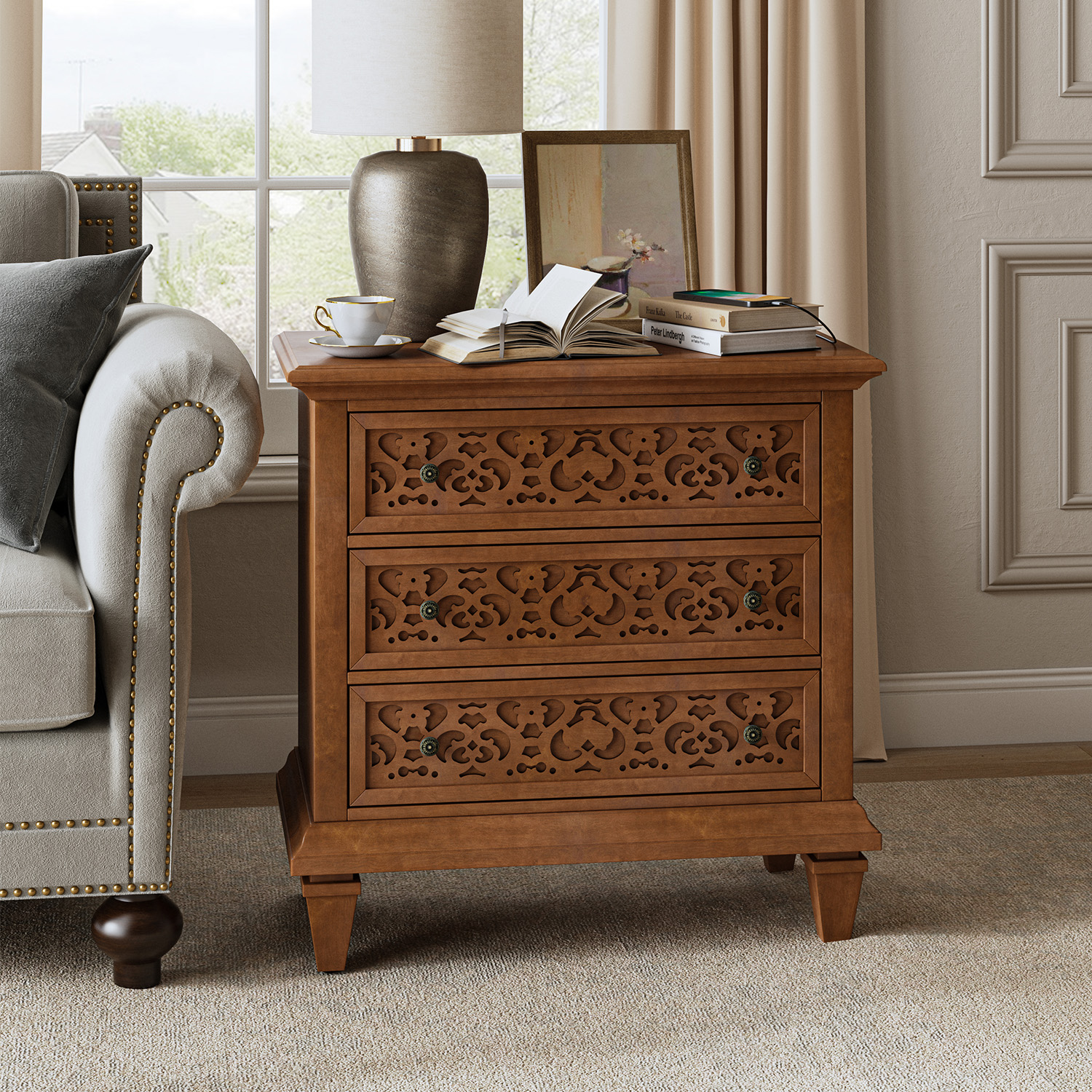 Colombo 3-Drawer End Table with Built-In Outlets(Optional Types)