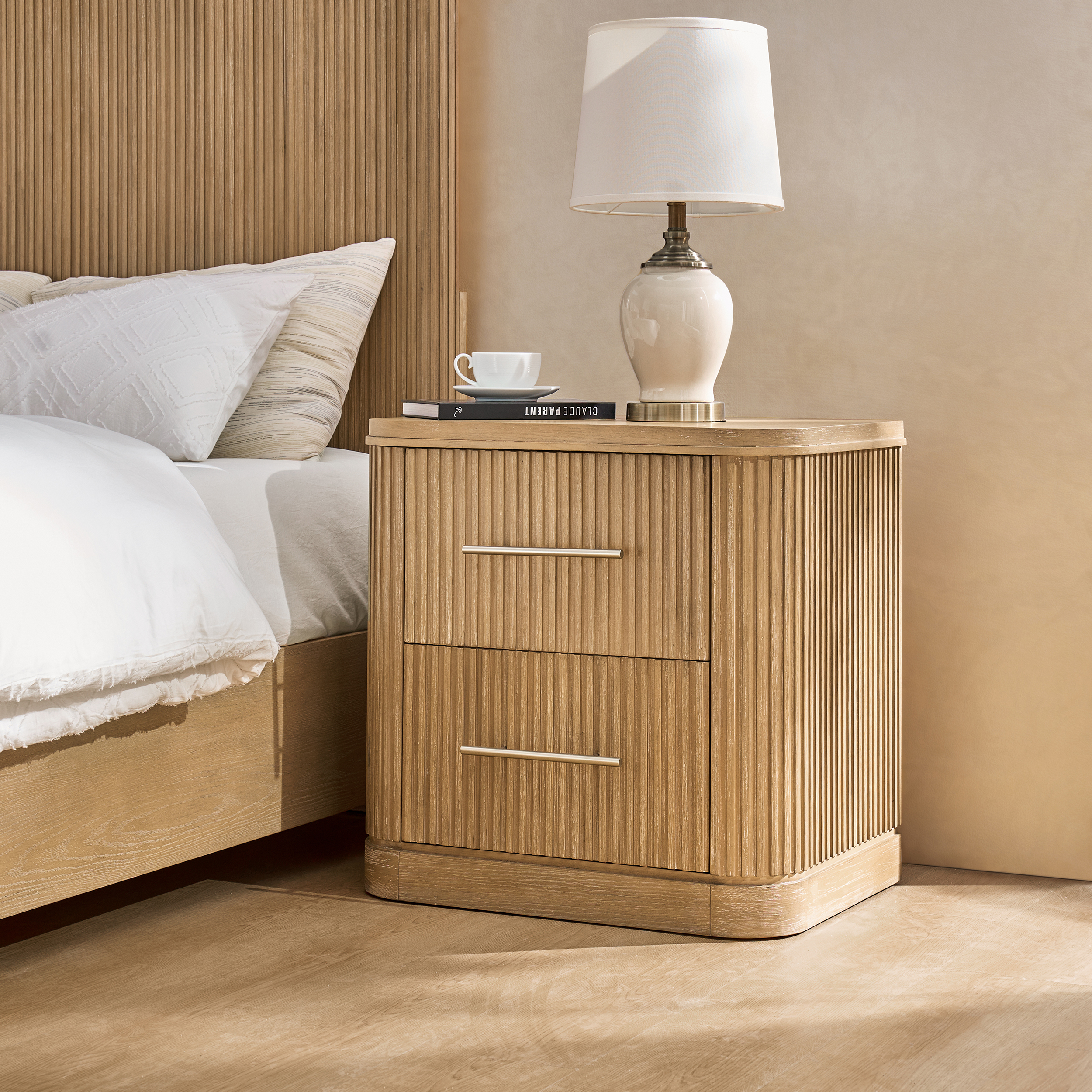VERRAL Fluted Wood nightstand