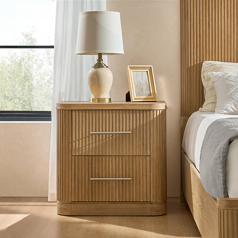 Verral Fluted Nightstand – Solid Wood with USB Ports, Oak Texture - HULALA HOME