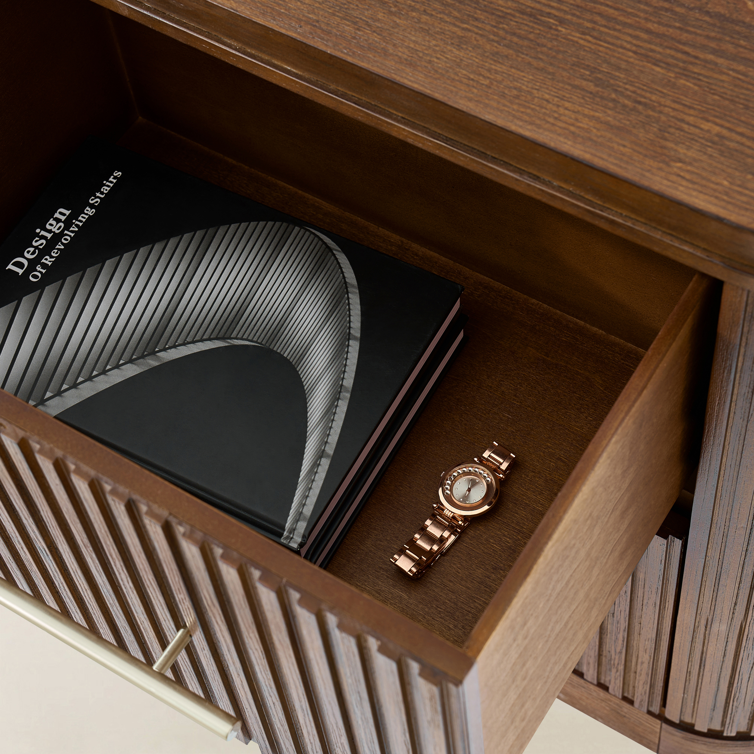 VERRAL Fluted Wood nightstand