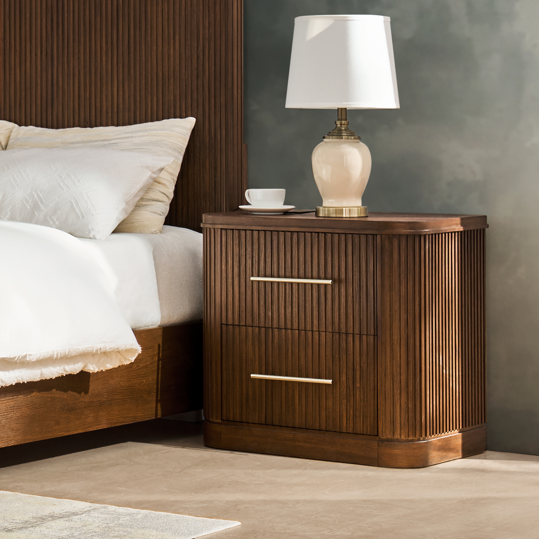 VERRAL Fluted Wood nightstand