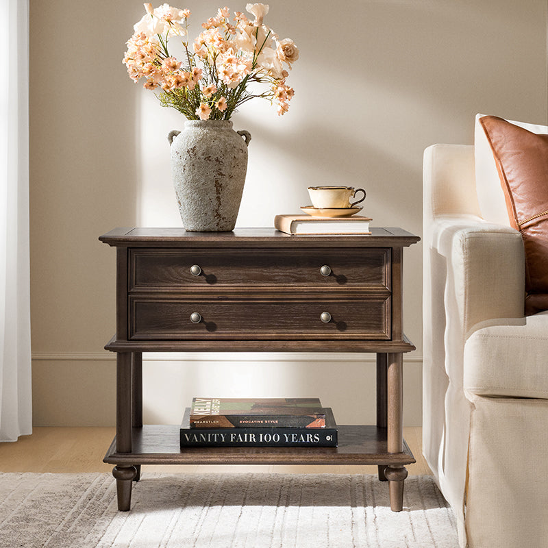Multi-Functional Traditional Wood Nightstand with Open Shelf - HUALA HOME