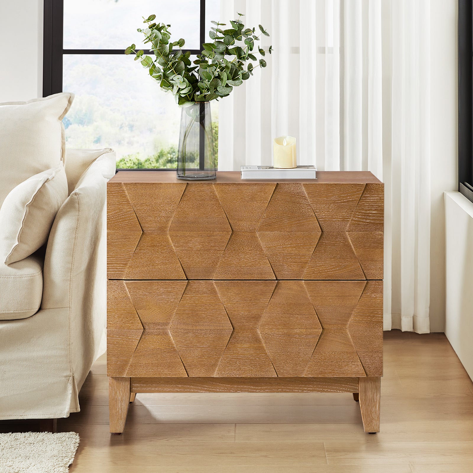 Kamu 2 - Drawer End Table Chest with Built-in Outlets - HULALA HOME
