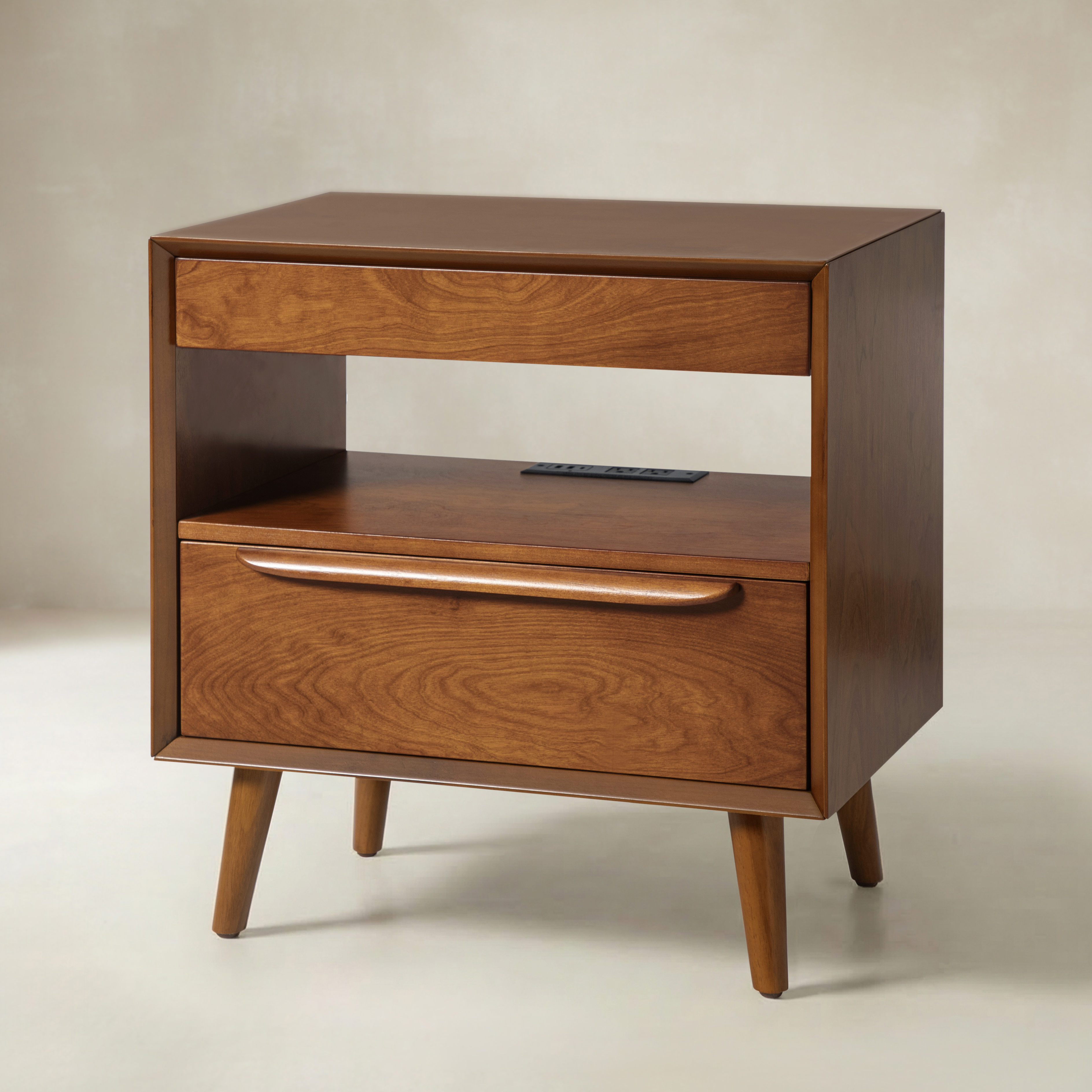 Giralda 2-Drawer Mid-century Modern End Table with Built-In Outlets(Optional Types)