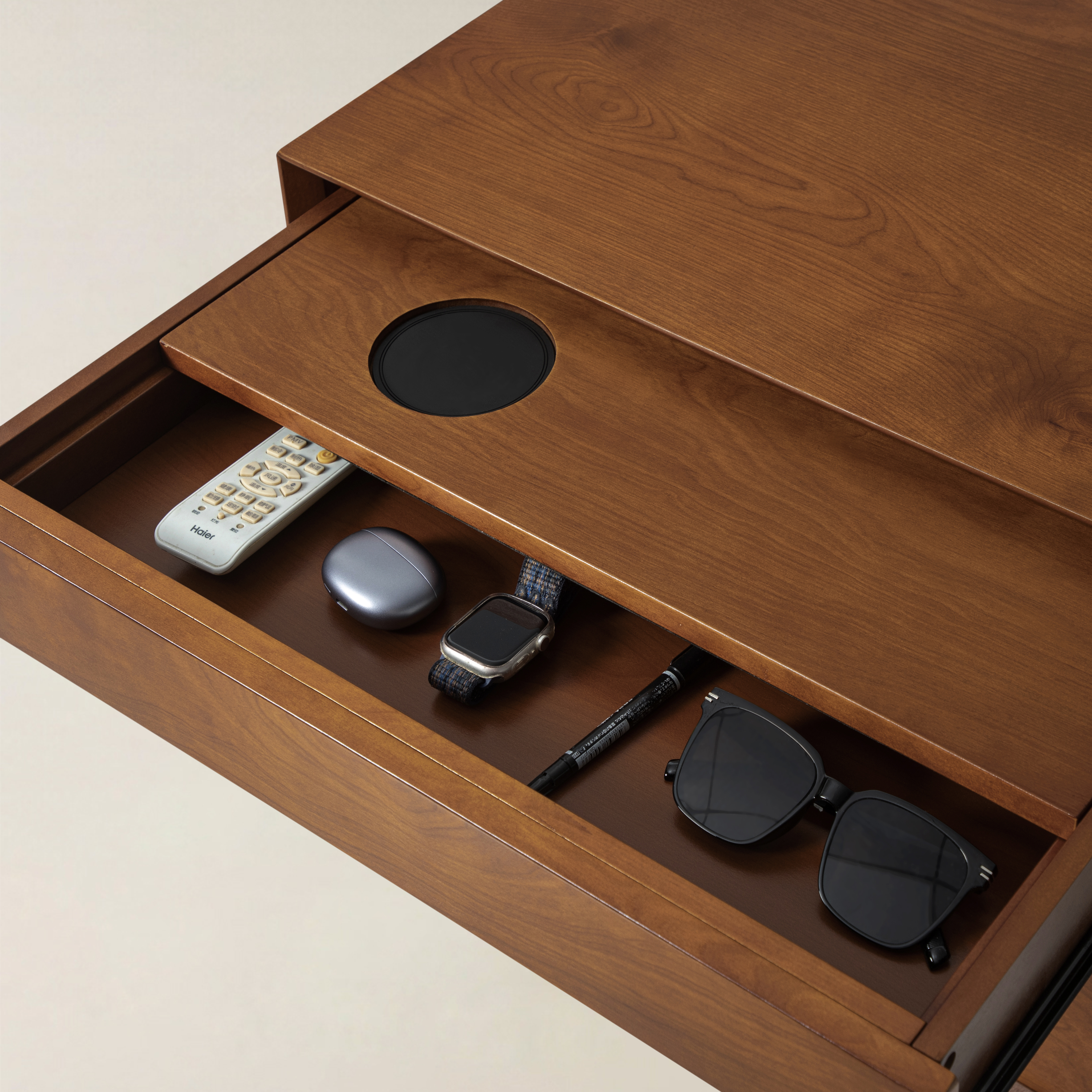 Giralda 2-Drawer Mid-century Modern End Table with Built-In Outlets(Optional Types)