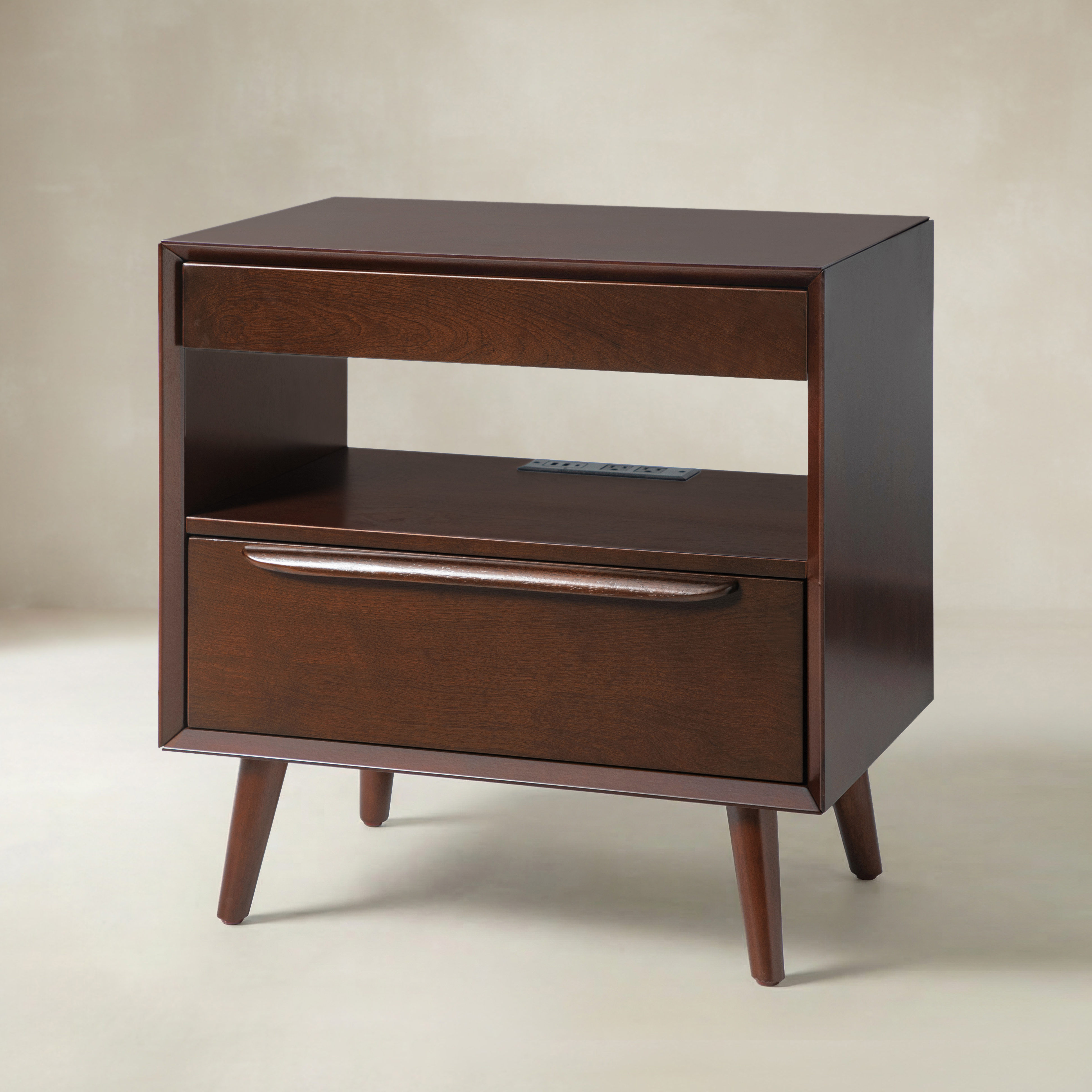 Giralda 2-Drawer Mid-century Modern End Table with Built-In Outlets(Optional Types)