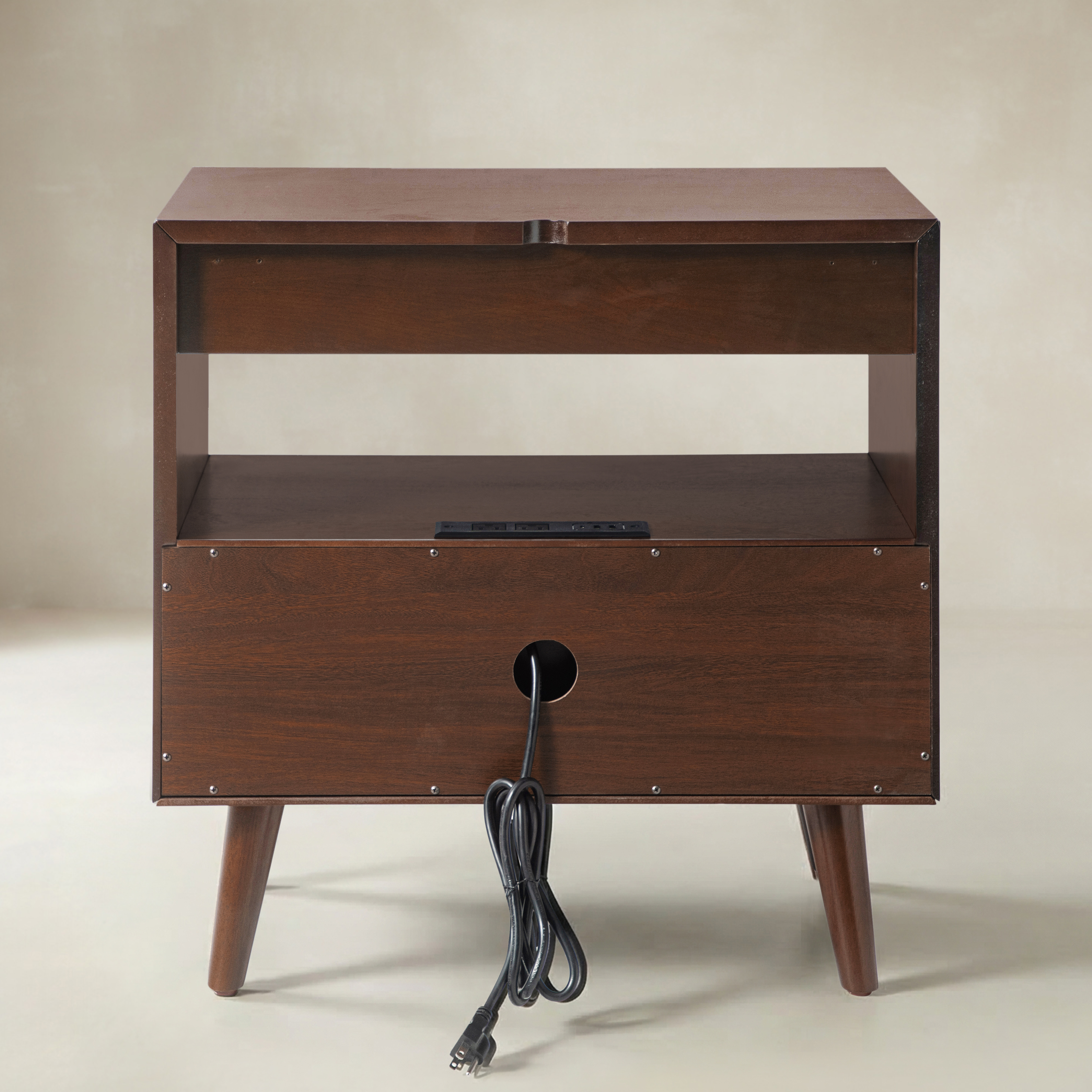 Giralda 2-Drawer Mid-century Modern End Table with Built-In Outlets(Optional Types)