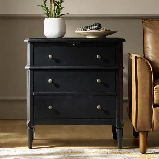 Griselda Transitional 3-Drawer End Table with Hidden Compartment, Pull-Out Tray &amp; Power Outlet  Solid Wood Elegance
