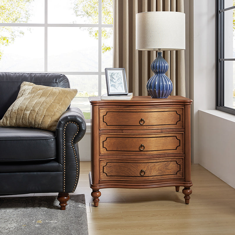 Bernhard 3-Drawer Traditional Style End Table Chest with Solid Wood Legs and Built-In Outlets - HULALA HOME