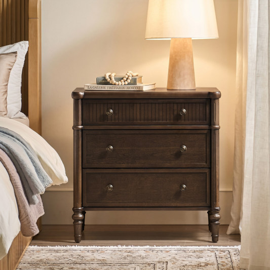 Derk Fluted Fronts Transitional End Table with Drawers and USB/Type-C Outlets