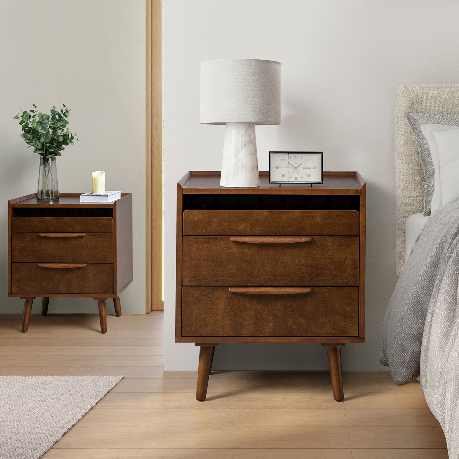 Janet Mid-Century Modern 3 - Drawer End Table(Optional Types)
