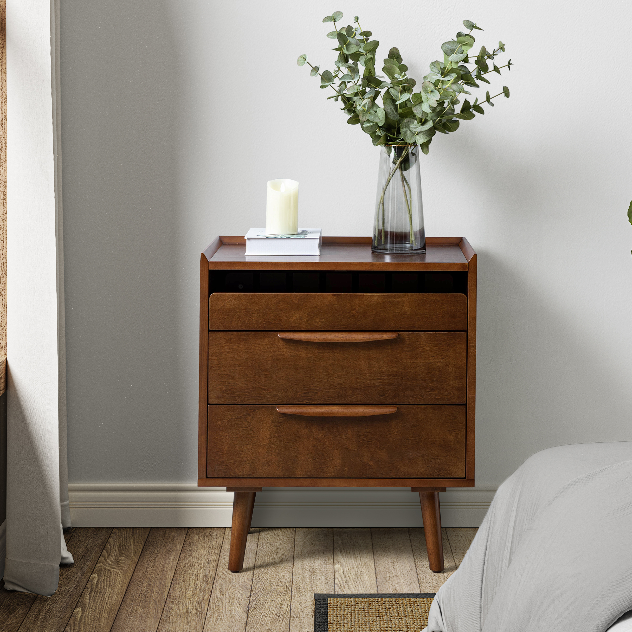 Janet Mid-Century Modern 3 - Drawer End Table(Optional Types)