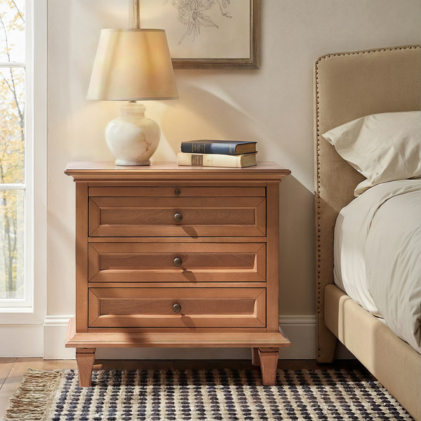 Mornay Solid Wood 3 - Drawer Nightstand with Built-In Outlets