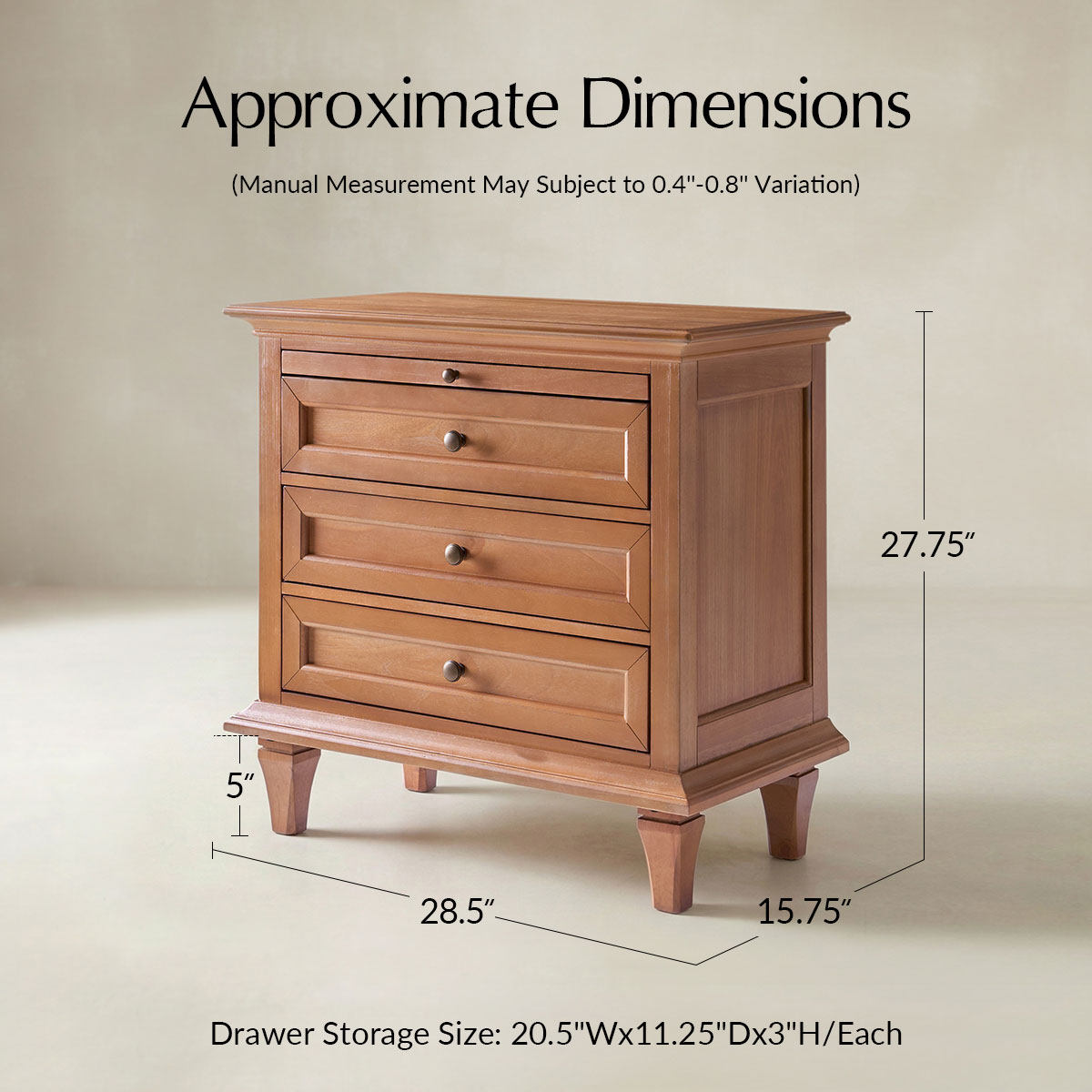 Mornay Transitional Solid Wood 3 - Drawer Nightstand
