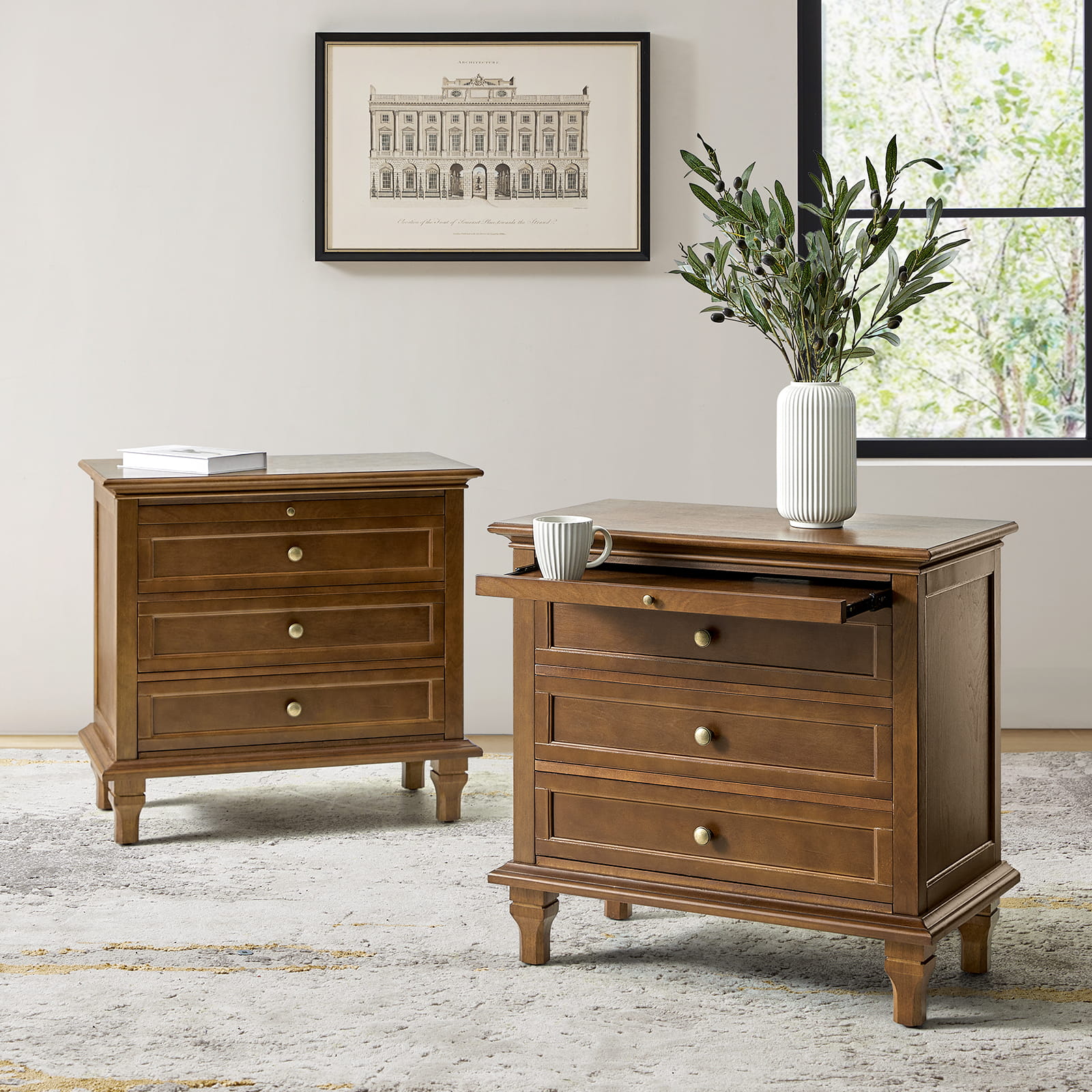 Mornay 3 - Drawer Nightstand with Built-In Outlets | Hulala Home